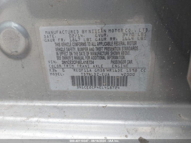 Nissan Versa Note S (sr)/s Plus/sv 2014 3N1CE2CP4EL418724 Image 9