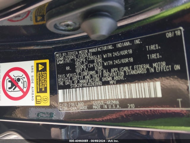 Toyota Highlander Xle 2018 5TDKZRFH8JS283990 Image 9