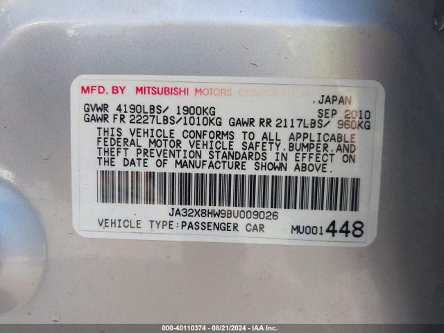 2011 MITSUBISHI LANCER SPORTBACK JA32X8HW9BU009026 Photo 8