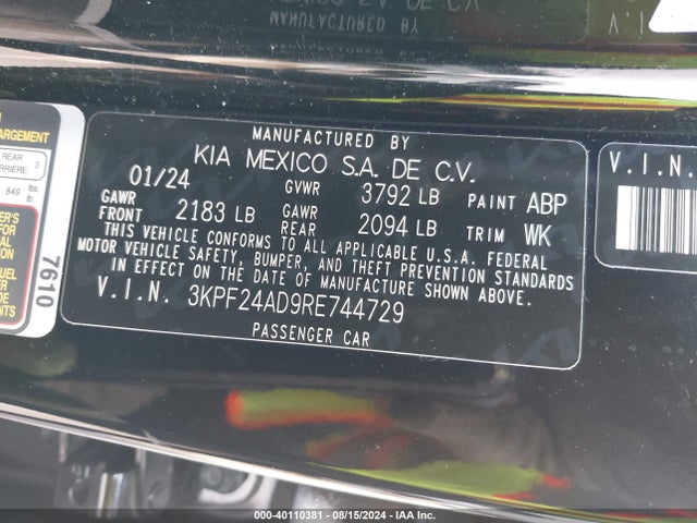 KIA Forte Lxs 2024 3KPF24AD9RE744729 Image 9