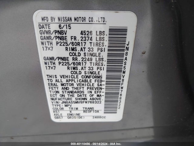 Nissan Rogue Select S 2015 JN8AS5MV8FW768322 Image 9