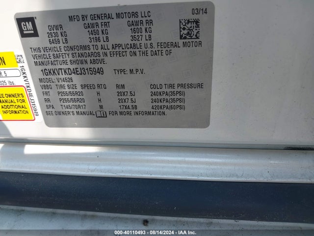 GMC Acadia Denali 2014 1GKKVTKD4EJ315949 Image 9