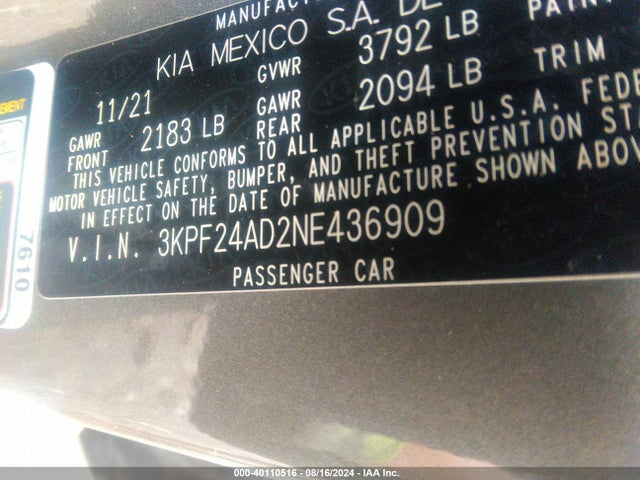 KIA Forte Lxs 2022 3KPF24AD2NE436909 Image 9
