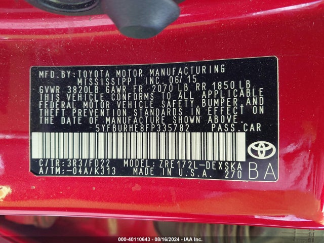 Toyota Corolla S Plus 2015 5YFBURHE8FP335782 Image 9