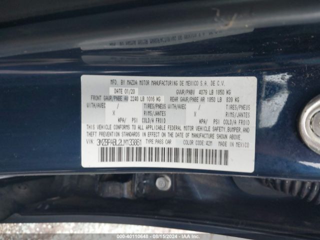 3MZBPABL2LM133861 Mazda MAZDA3