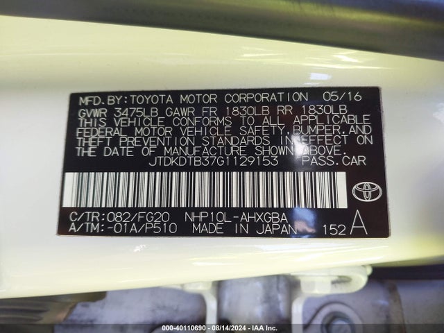 Toyota Prius C Three 2016 JTDKDTB37G1129153 Image 9