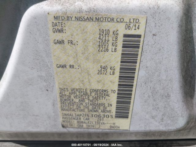 1N4AL3AP2FN306305 Nissan Altima 2.5 Sl