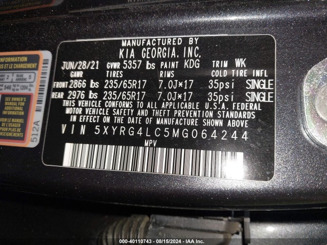 KIA SORENTO LX 2021 5XYRG4LC5MG064244 Image 9