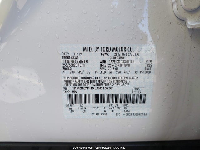 Ford Explorer Limited 2020 1FMSK7FHXLGB16287 Image 9