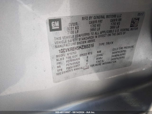 1GCVKREH5HZ365316 Chevrolet Silverado 1500 2lt