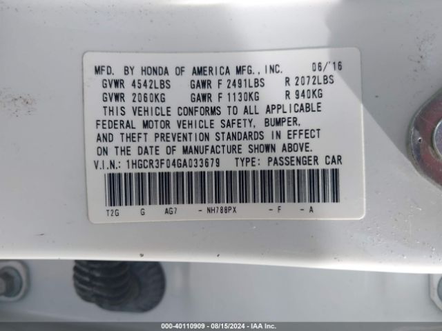 1HGCR3F04GA033679 Honda Accord Ex-l V-6
