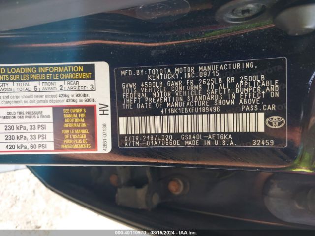 4T1BK1EBXFU189496 Toyota AVALON XLE