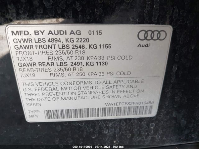 WA1EFCFS2FR010459 Audi Q3 2.0t Premium Plus