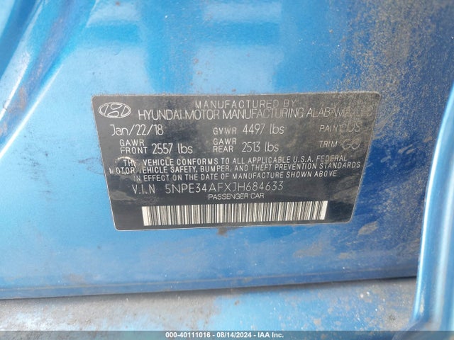 Hyundai SONATA SEL 2018 5NPE34AFXJH684633 Image 9