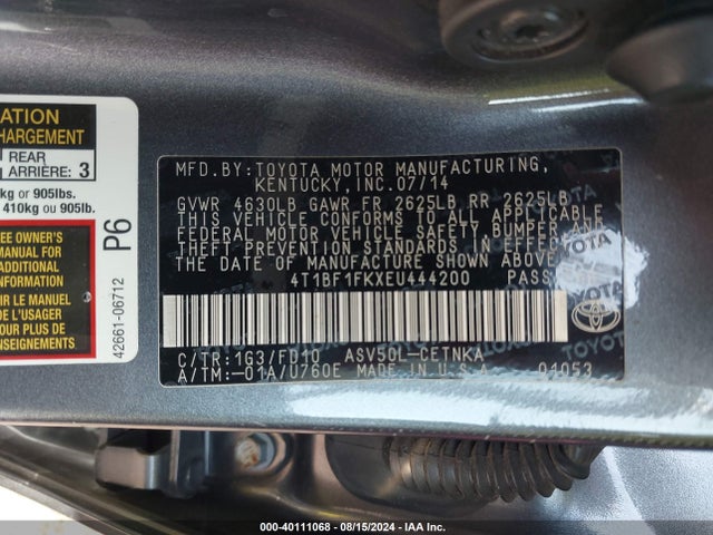 Toyota CAMRY LE 2014 4T1BF1FKXEU444200 Image 9