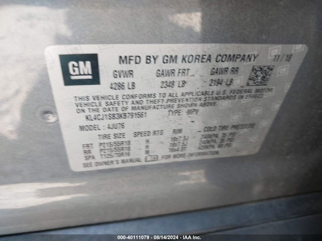 KL4CJ1SB3KB791561 Buick Encore Fwd Sport Touring