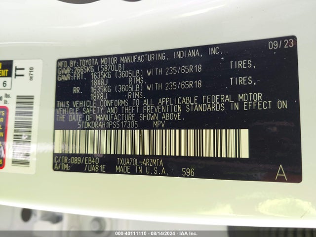 Toyota Highlander Xle 2023 5TDKDRAH1PS517305 Image 9