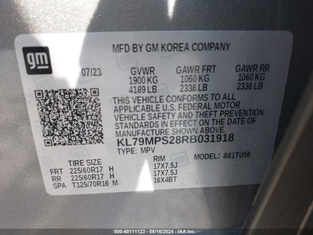 KL79MPS28RB031918 Chevrolet Trailblazer Fwd Lt