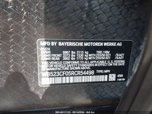 Aukcja sprzedaży 2024 Bmw Ix Xdrive50, vin: WB523CF05RCR54498, numer aukcji: 40111132