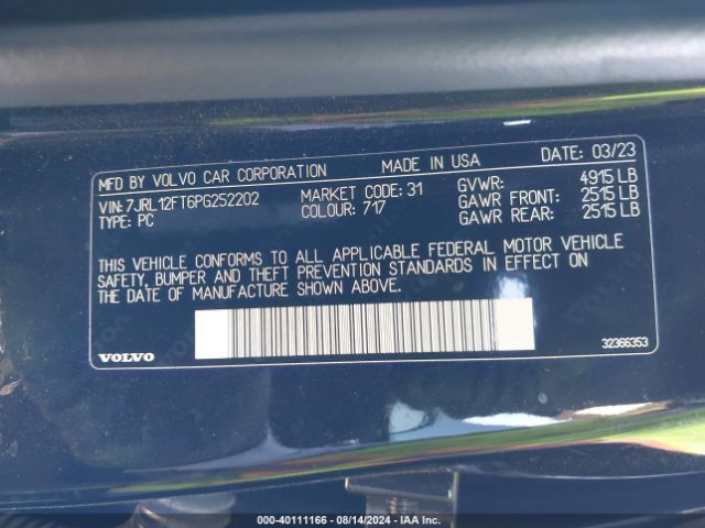 7JRL12FT6PG252202 Volvo S60 B5 Plus Black Edition