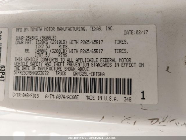 5TFRZ5CN5HX033872 Toyota Tacoma Trd Sport