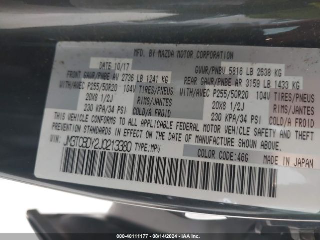 JM3TCBDY2J0213380 Mazda Cx-9 Grand Touring