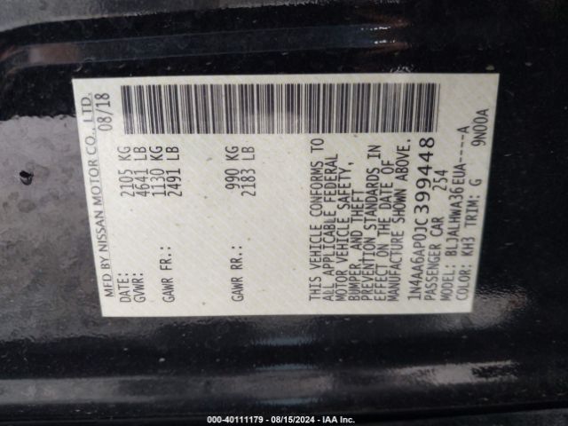 1N4AA6AP0JC399448 Nissan Maxima 3.5 Platinum