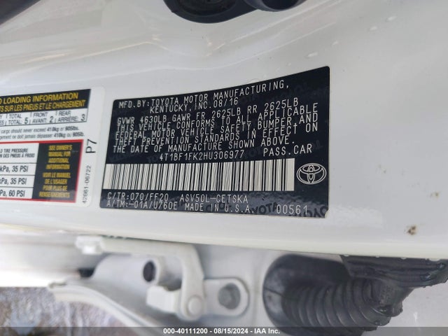 Toyota CAMRY SE 2017 4T1BF1FK2HU306977 Image 9
