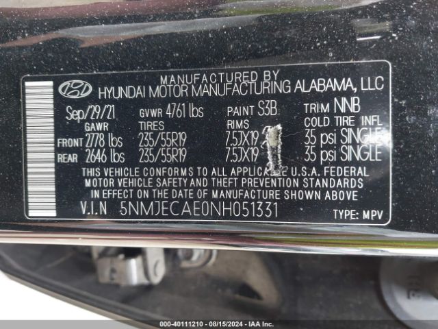 5NMJECAE0NH051331 Hyundai Tucson Limited