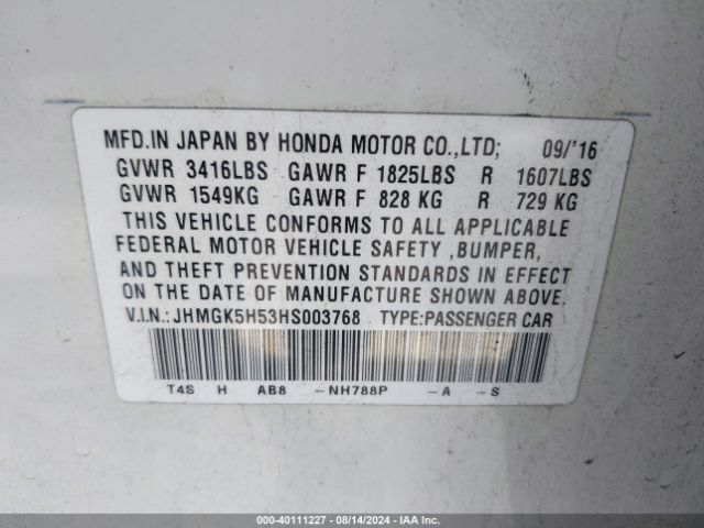 JHMGK5H53HS003768 Honda FIT LX