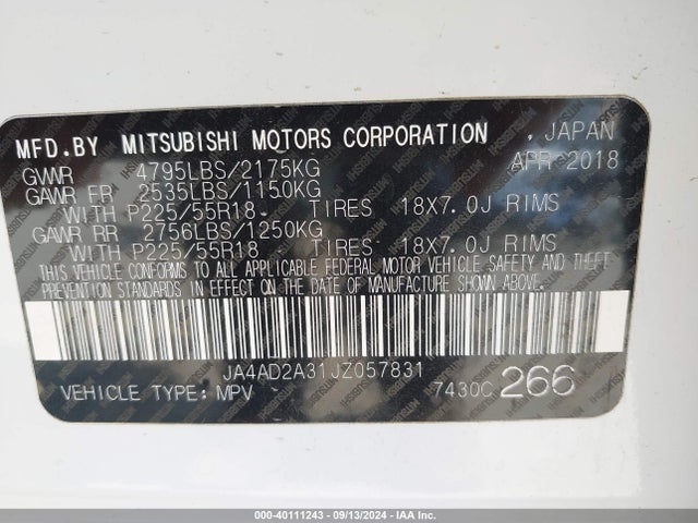 2018 MITSUBISHI OUTLANDER JA4AD2A31JZ057831 Photo 8