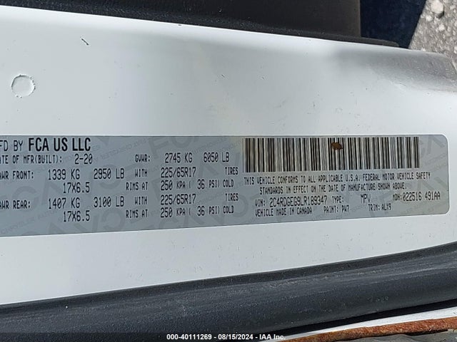 2C4RDGEG9LR189347 Dodge Grand Caravan Gt