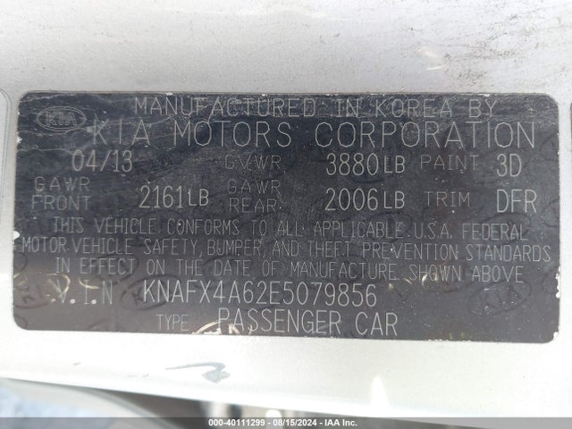 KNAFX4A62E5079856 KIA FORTE LX
