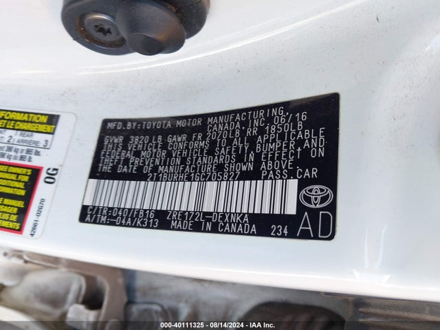 Toyota COROLLA LE 2016 2T1BURHE1GC705827 Image 9