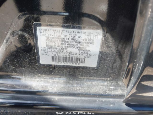 3N1CN7AP4KL828192 Nissan Versa 1.6 S+