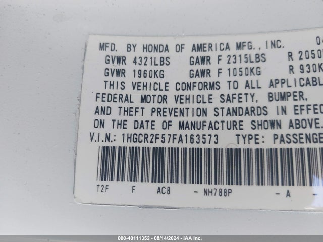 Honda Accord Sport 2015 1HGCR2F57FA163573 Image 9