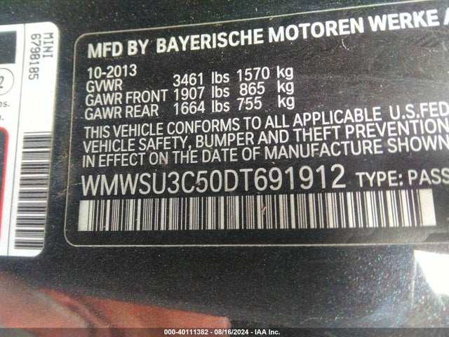 2013 MINI HARDTOP WMWSU3C50DT691912 Photo 8