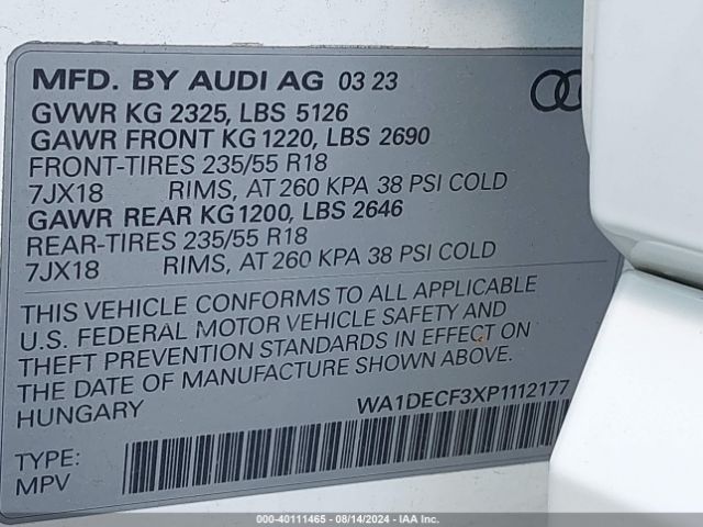 WA1DECF3XP1112177 Audi Q3 Premium 45 Tfsi S Line Quattro Tiptronic