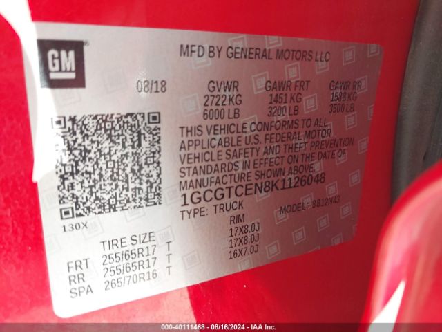 1GCGTCEN8K1126048 Chevrolet Colorado Lt