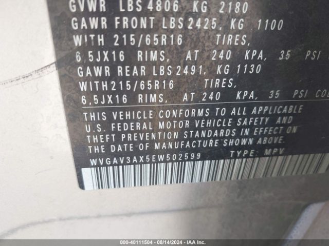 WVGAV3AX5EW502599 Volkswagen TIGUAN S