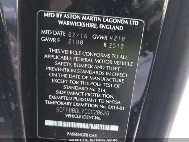 SCFEBBDL7GGC20628 Aston Martin V8 Vantage S