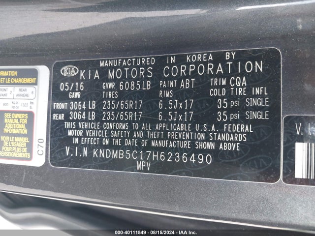 KIA SEDONA LX 2017 KNDMB5C17H6236490 Image 9