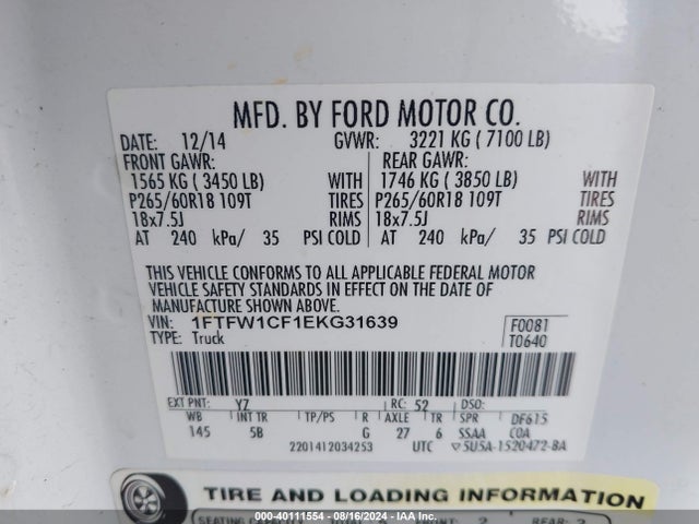 Ford F-150 FX2 2014 1FTFW1CF1EKG31639 Image 9