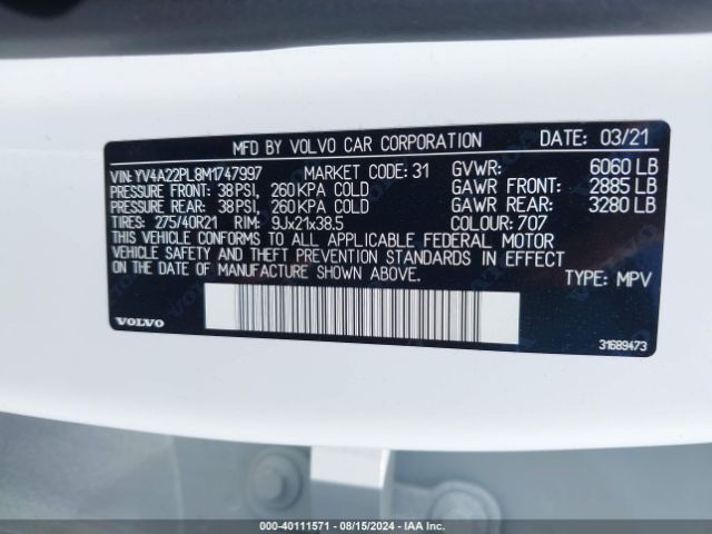 YV4A22PL8M1747997 Volvo Xc90 T6 Inscription 7 Passenger