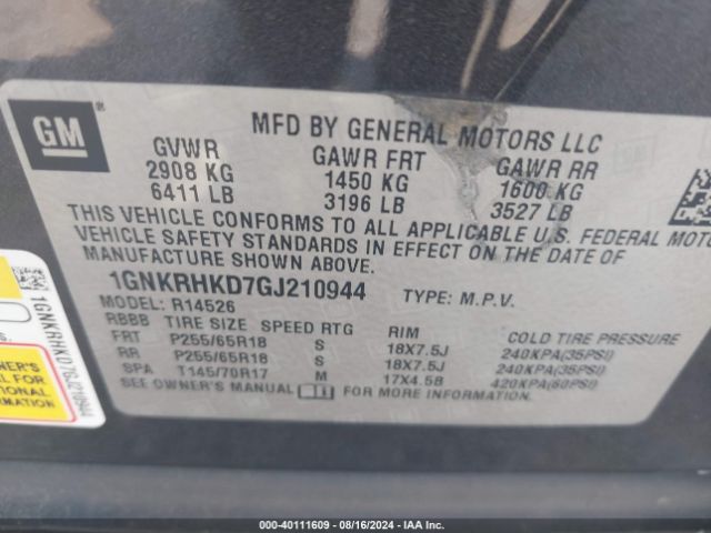 1GNKRHKD7GJ210944 Chevrolet Traverse 2lt