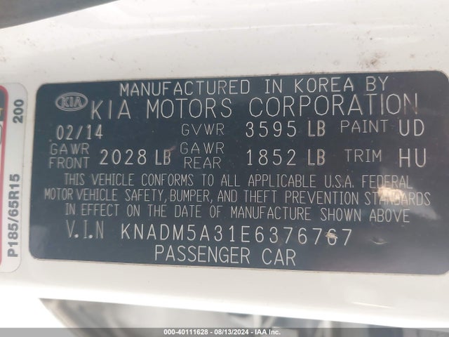 KIA RIO LX 2014 KNADM5A31E6376767 Image 9