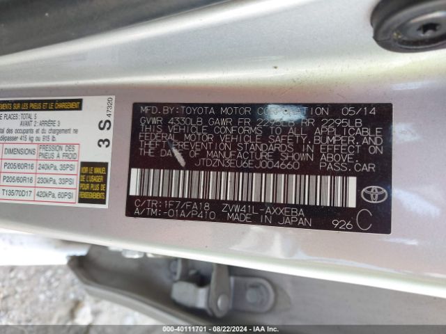 JTDZN3EU6EJ004660 Toyota Prius V Three