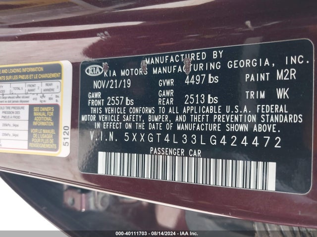 KIA Optima Lx 2020 5XXGT4L33LG424472 Image 9