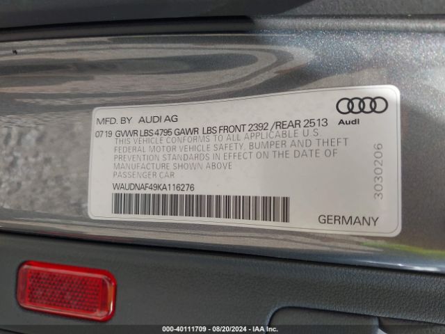 WAUDNAF49KA116276 Audi A4 45 Premium