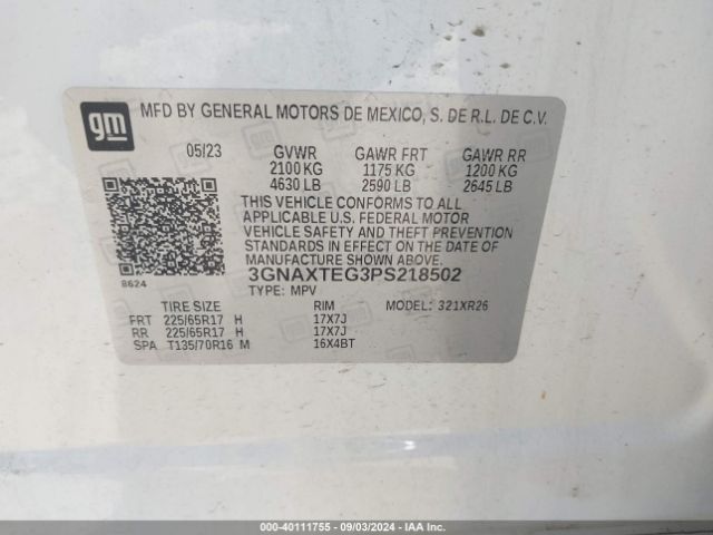 3GNAXTEG3PS218502 Chevrolet Equinox Awd 2fl